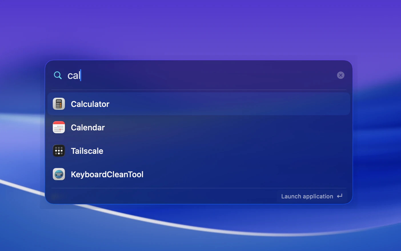 Conjuror showing applications matching “cal” with Calculator selected